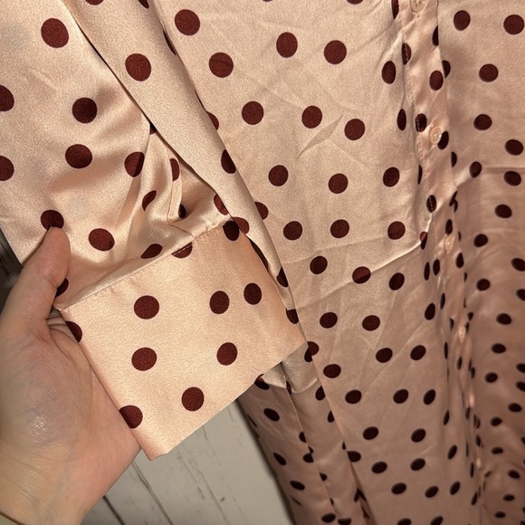 ELOQUII Maxi Shirt Dress Collared Button Down Pink Satin Red Polka Dot Size 14 - Picture 3 of 5